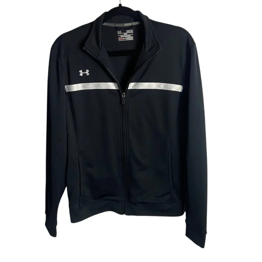 Under Armour Women's Size M Knit Warm Up Full Zip Sweatshirt Black White Loose - Picture 1 of 6